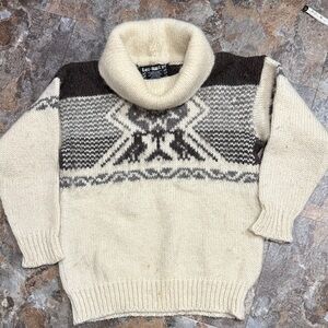 Men's Turtleneck Sweater - Cream and Black